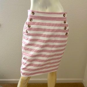 LOFT - Pink Horizontal Striped Pencil Skirt (Size 8)